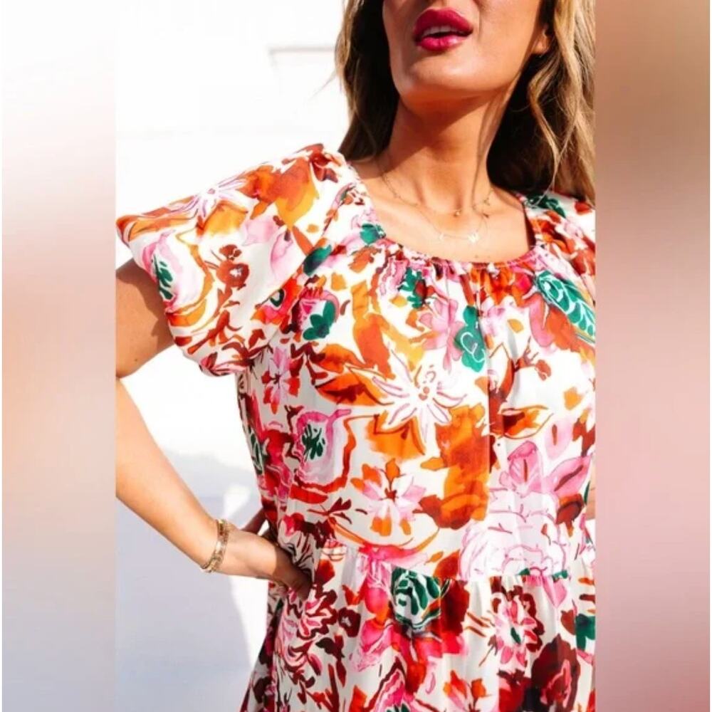 IVY CITY CO Harvey Tent Maxi Dress Pink Cream Red Floral Sz M NWT {DD21} - Picture 6 of 9
